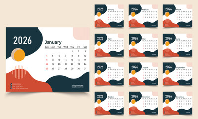 US Desk Calendar Design, Calendar Design 2026, Calendar Vector Design, Unique Calendar design, Desk Calendar design,