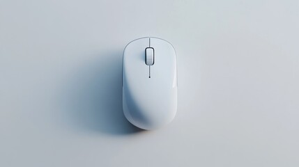 An innovative wireless mouse with a sleek, modern design, photographed from a top-down perspective in a minimalist style