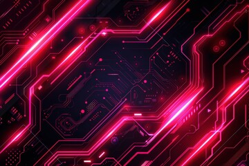 Futuristic circuit board with glowing red lines and dark background.