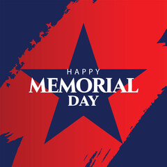 Happy Memorial Day Star Background with Red and Blue Brush Stroke Vector Graphic Illustration