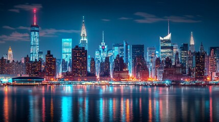 Obraz premium Nightfall over Midtown Manhattan: A Captivating Panorama of City Lights