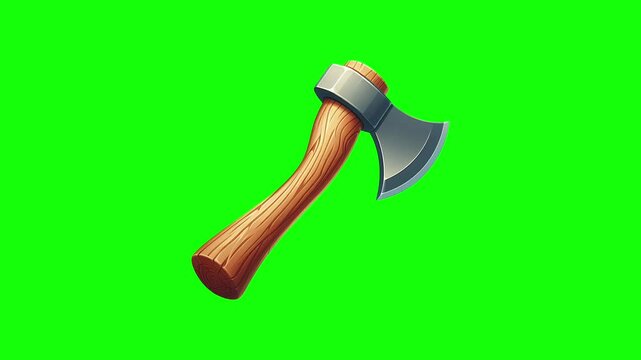 Axe with wooden handle green screen animation motion graphic in 4K high resolution.