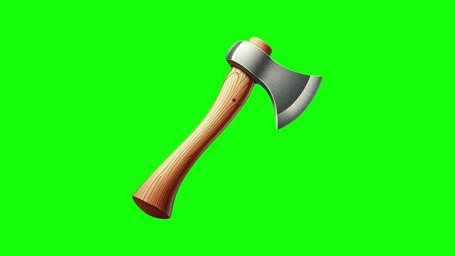 Axe with wooden handle green screen animation motion graphic in 4K high resolution.