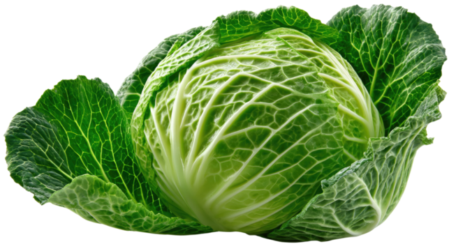 Fresh Green Cabbage: A close-up of a vibrant green cabbage, its leaves meticulously arranged, offering a peek into the world of fresh produce and culinary potential.