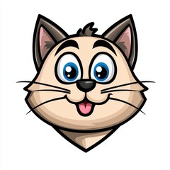 Obraz premium Cartoon illustration of a smiling cat with blue eyes and beige fur