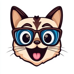 Whimsical illustration of a cat wearing oversized blue glasses with a playful expression