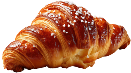 Golden Flaky Croissant Delight: A freshly baked, buttery croissant, its golden crust and delicate layers beckon the senses, dusted with a touch of sugar.