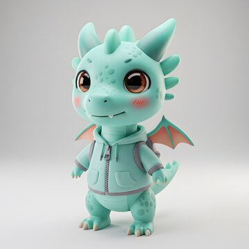 3D Cute Turquoise Dragon-like creature wearing a light blue hoodie with a backpack.