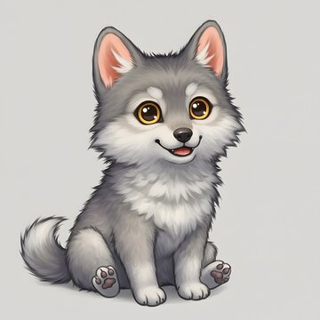 Illustration of a cute, fluffy puppy with large, expressive eyes and a friendly smile.