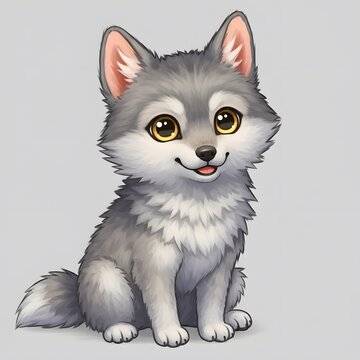 Illustration of a cute, fluffy puppy with large, expressive eyes and a friendly smile.