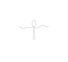 continuous line drawing of spoon isolated on white background. Vector illustration of cooking, kitchen and table manners concept.