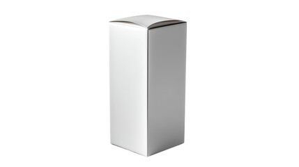 Naklejka premium Minimalist Packaging Elegance: A pristine product box stands upright, showcasing a sleek, clean design with subtle shadows, offering a sense of modern simplicity and design.