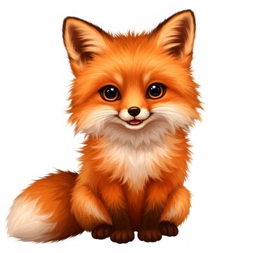Illustration of a cute Fox with brown fur, large expressive eyes, and a friendly smile.