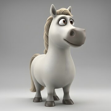 3D white Horse with blonde hair and brown hooves.