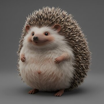 3D Cute Hedgehog with a round, furry body and spiky tail, standing upright on its hind legs.