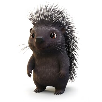 3D Cute Hedgehog with large, expressive eyes and a fluffy, spiky back.