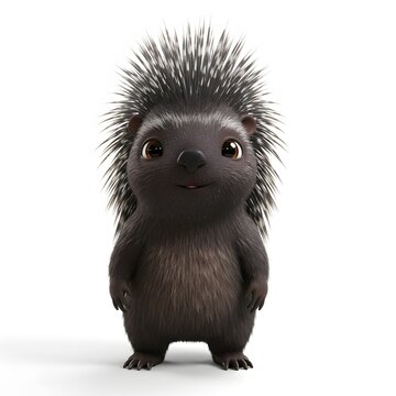 3D Cute Hedgehog with large, expressive eyes and a fluffy, spiky back.