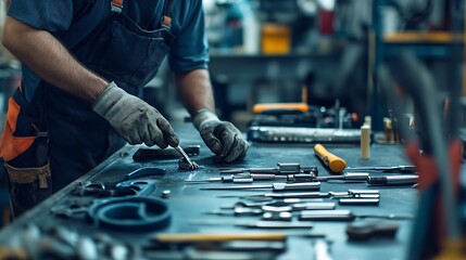 Mechanic Working with Tools in a Workshop