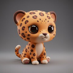 3D Cute Leopard with large, expressive eyes and a friendly demeanor.