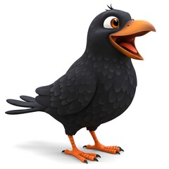 3D Cute Crow on white background