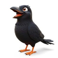 3D Cute Crow on white background