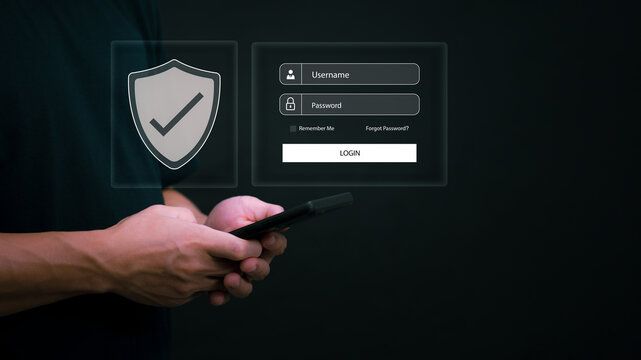 Person showing protection and encryption of password data used in the Internet world, digital transformation management concept Internet of Things, big data and business processes, automation