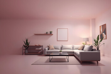 Modern Minimalist White Living Room Interior with Sleek Furniture
