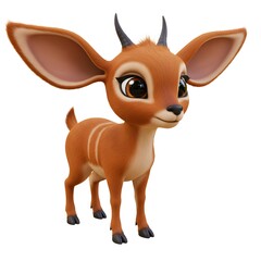 3D cute animated deer with large, expressive eyes, horns, and a friendly expression.