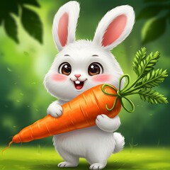 3D Cute Easter Bunny With Carrot