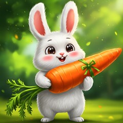 3D Cute Easter Bunny With Carrot