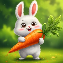 3D Cute Easter Bunny With Carrot