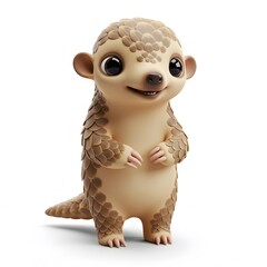 3D Cute anthropomorphic pangolin character with a friendly expression