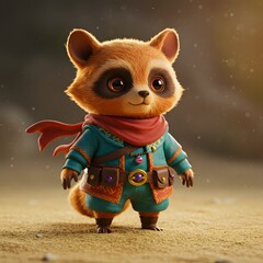 3D Raccoon Character Standing On Sandy Ground.