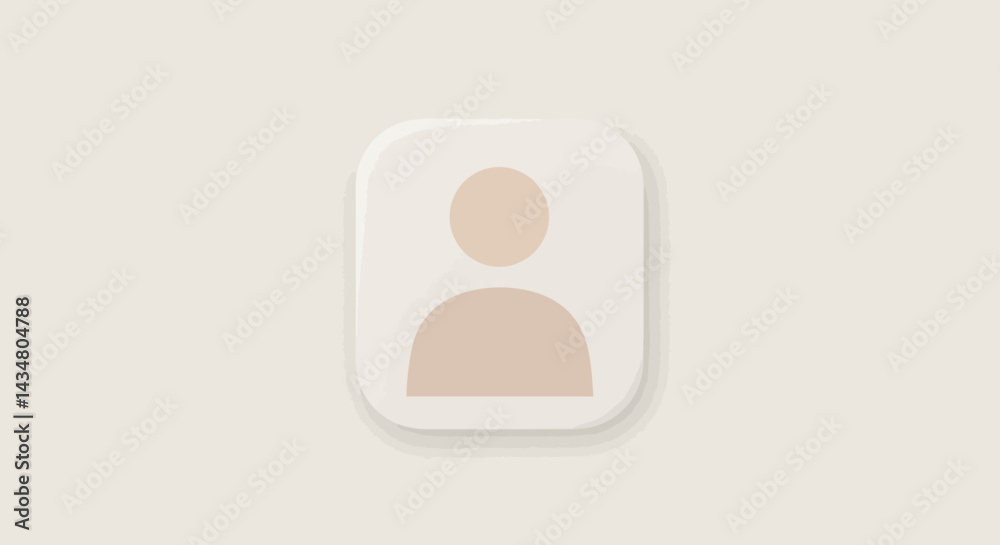 Poster beige user icon on a rounded square button representing profile and contact person, neutral backgrou