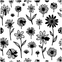 Monochrome floral seamless pattern design with diverse flower compositions
