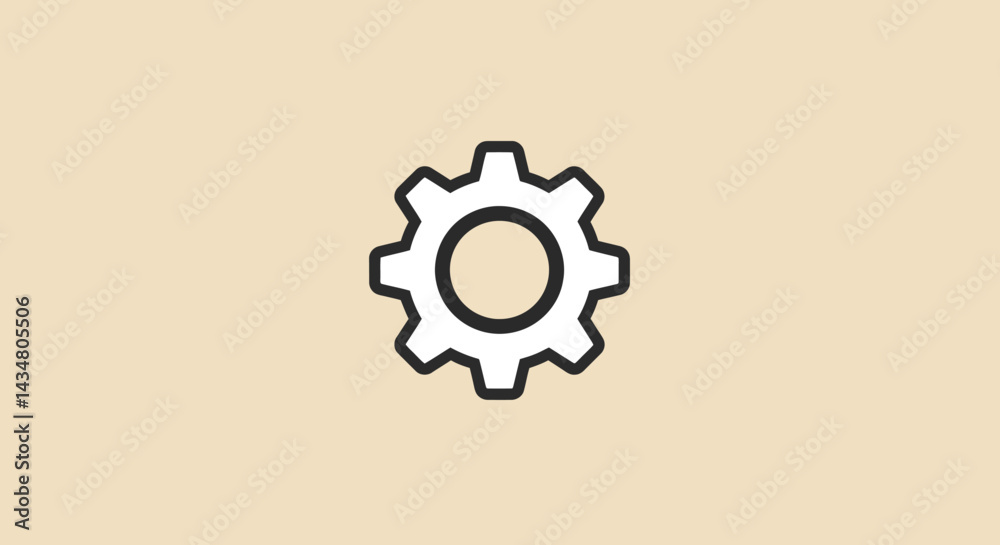 Poster gear icon design on beige background representing settings and configuration options for various app