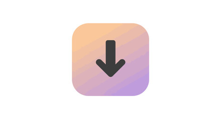 Gradient square with a downward arrow symbol for download and direction applications and user interfaces design for websites and apps