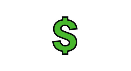 Green dollar sign graphic design with bold outline against a clean white backdrop for finance and investment concepts