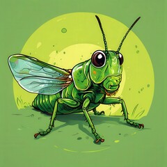 an AI Image Generator, Vivid Illustration of a Green Grasshopper