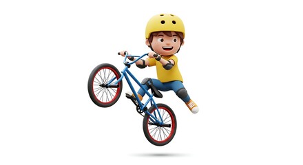Fototapeta premium Cartoon Boy Riding a Bicycle on White Background