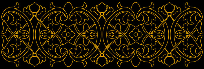 golden floral pattern. line art pattern. floral pattern with dark background