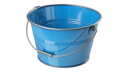 Blue Metal Bucket: A small, vibrant blue metal bucket with a sturdy silver handle, perfect for adding a touch of rustic charm to your projects.
