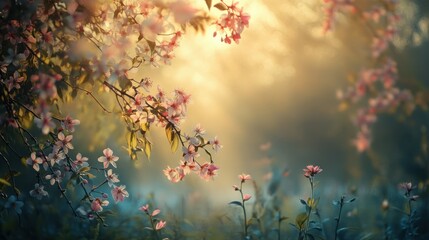 A serene spring morning bathed in sunlight, showcasing delicate blossoms.