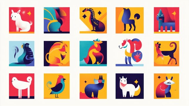Zodiac Animal Illustrations, cultural event background use, vibrant and modern design
