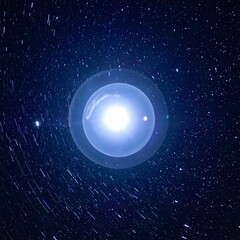 Fototapeta premium 宇宙の無限の星々に囲まれた透明感のある光のオーブ、神秘的なエネルギーと内面的な成長を象徴するビジュアル