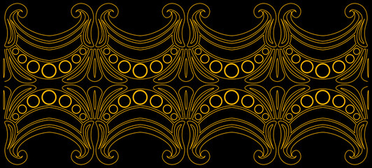 golden floral pattern. line art pattern. floral pattern with dark background