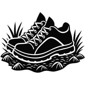 black hiking boots on grass clip art preview