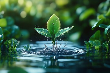 Close-up of water splash with droplets in mid-air and ripple effect at sunset