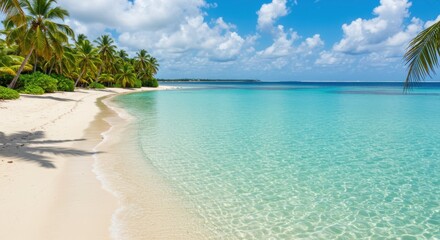 Naklejka premium Tropical beach with palm trees and turquoise water
