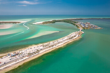 Florida. Panorama of Honeymoon Island State Park FL. Dunedin Causeway. Ocean beach. Spring Break or...